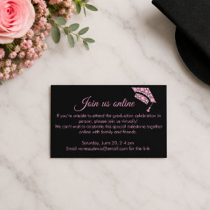 Carte D'accompagnement Fête de remise de diplômes élégante noire et rose