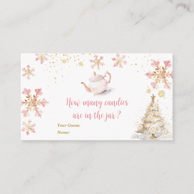 Carte D'accompagnement Fête de thé d'hiver rose Bébé arrive Combien de bo (Devant)
