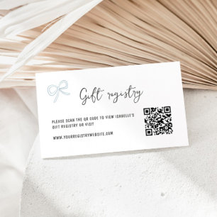 Carte D'accompagnement Fête des mariées Bleu Bow Code QR Registre cadeau