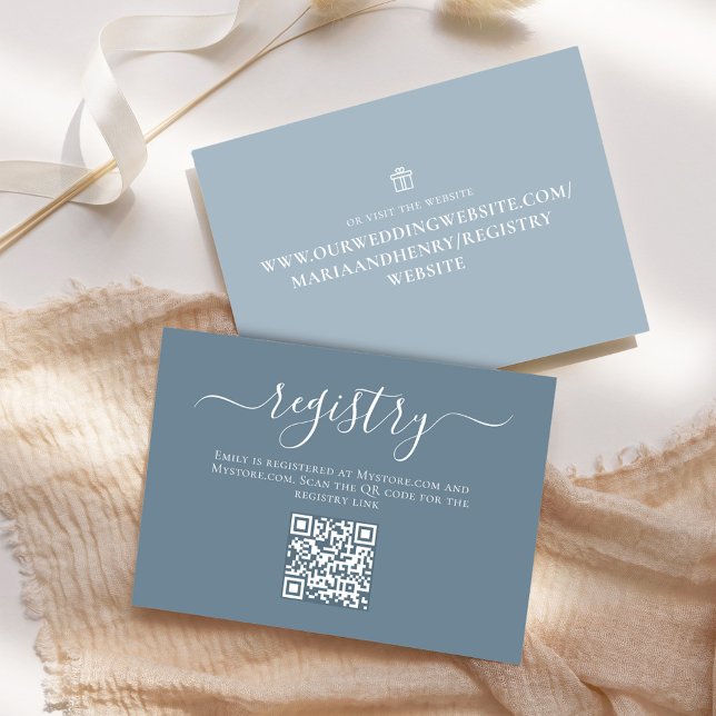 Carte D'accompagnement Fête des mariées bleue Dusty Code QR Registre cade (Bridal shower enclosure gift registry cards. With a QR code. )