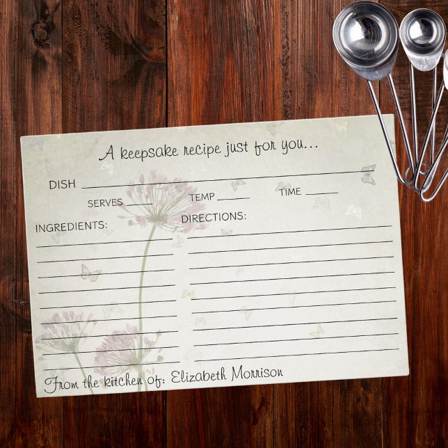 Carte D'accompagnement Fête des mariées Boho Papillons & Fleurs Recette (Matching Bridal Shower Recipe Binder also available!)