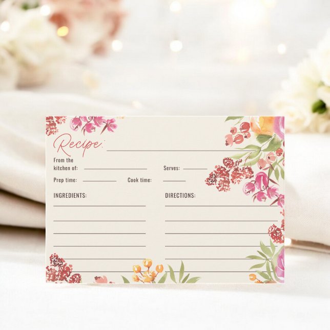 Carte D'accompagnement Fête des mariées d'aquarelle Boho peinte à la main (Hand Painted Boho Watercolor Bridal Shower Recipe Enclosure Card)