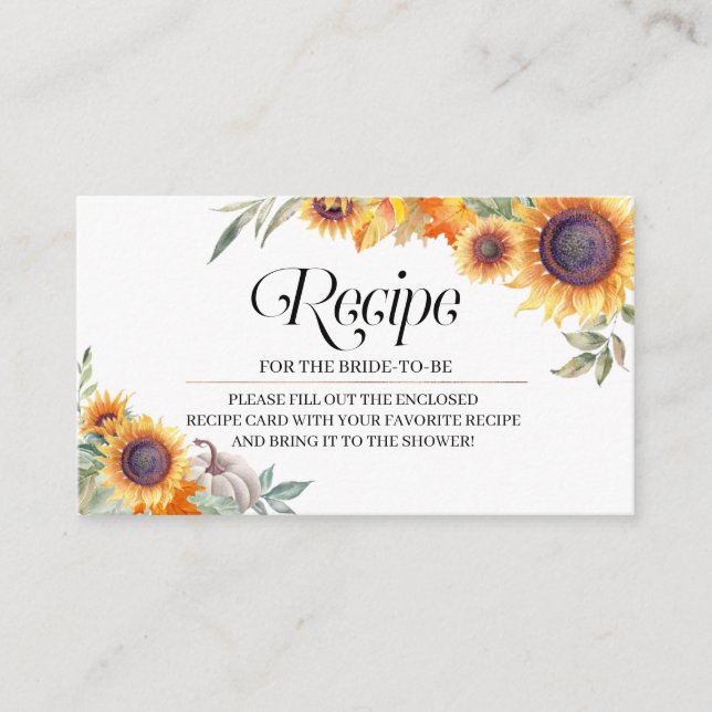 Carte D'accompagnement Fête des mariées de tournesol d'automne Recette de (Devant)