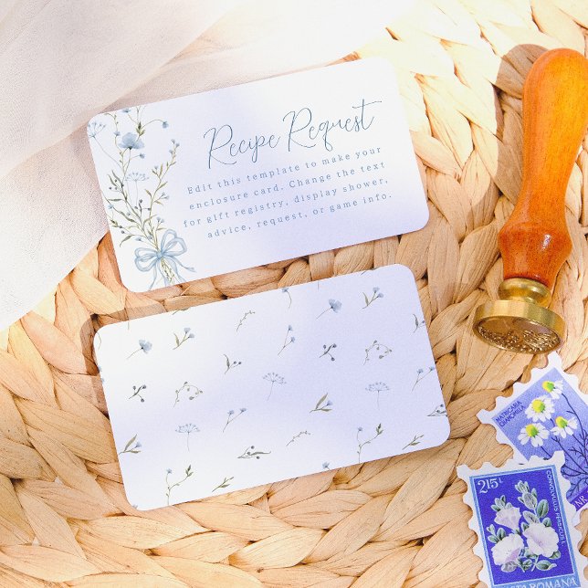 Carte D'accompagnement Fête des mariées Fleur sauvage bleu (Card Front & Back Mock-up)