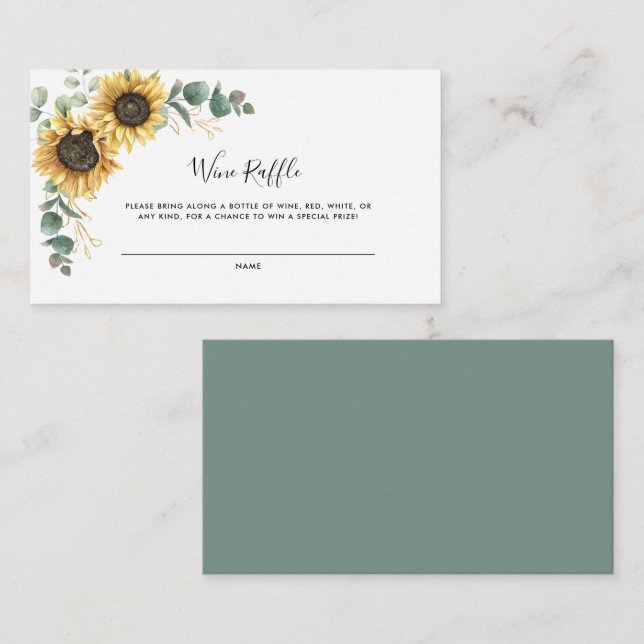 Carte D'accompagnement Fête des mariées florale de tournesol Raffin à vin (Devant / Derrière)