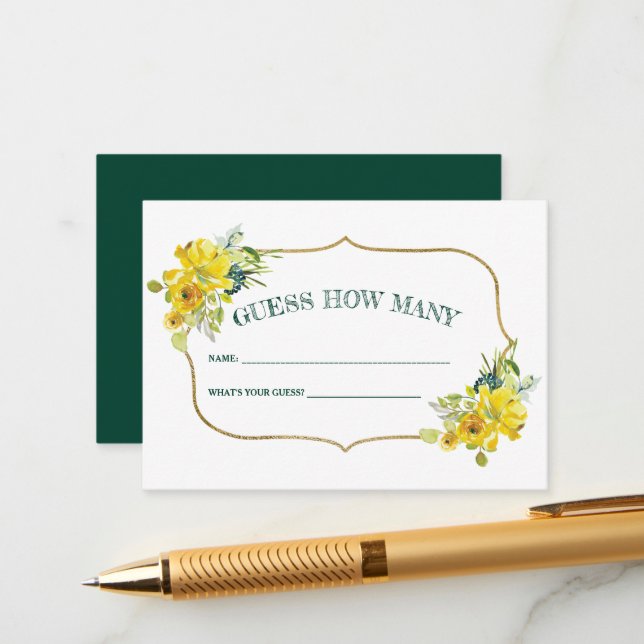 Carte D'accompagnement Fête des mariées Florale Jaune Ressort Devinez Com (Devant/Arrière en situation)