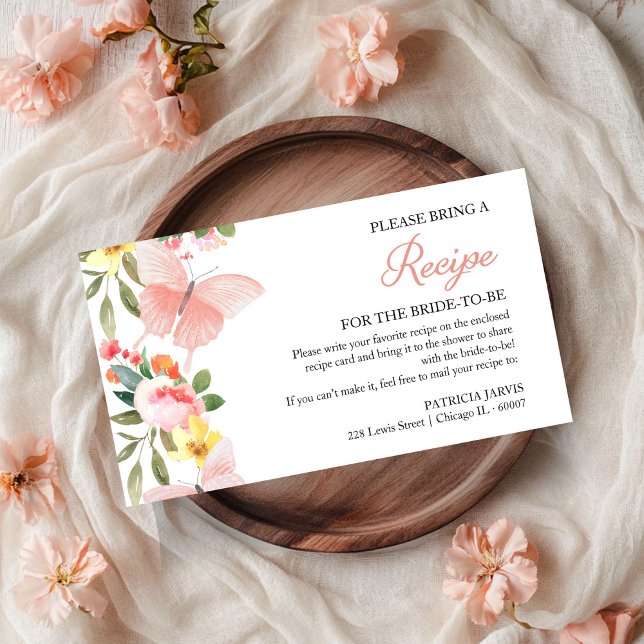 Carte D'accompagnement Fête des mariées papillon rose floral Demande de r (Créateur téléchargé)