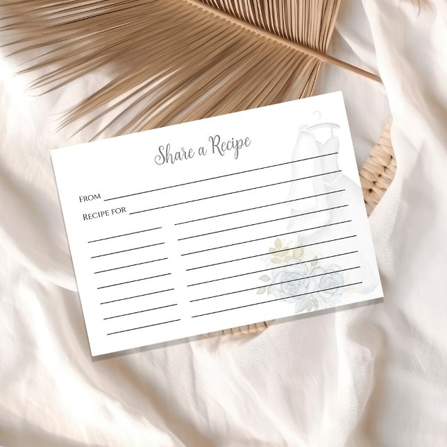 Carte D'accompagnement Fête des mariées Recette Demande Blue Floral Gown (Share a recipe for bridal shower enclosure insert card)