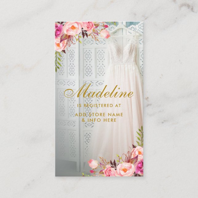 Carte D'accompagnement Fête des mariées Rose Floral Gold Registre Insérer (Devant)