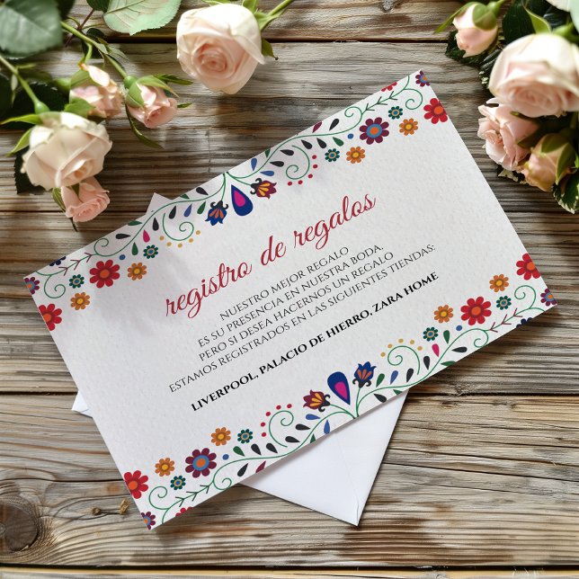 Carte D'accompagnement Fête Florale Botanique d'Art Populaire Mariage Esp (Folk Art Floral Botanical Fiesta Spanish Wedding Enclosure Card)