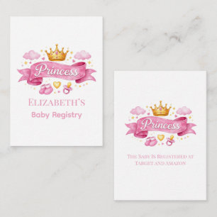 Carte D'accompagnement Fête Prénatale Bébé Fille Princesse Aquarelle Rose