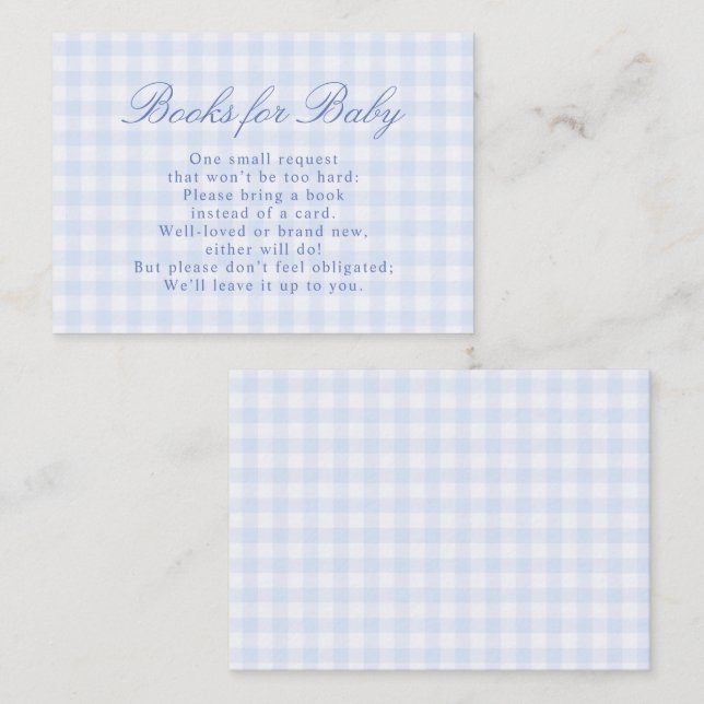 Carte D'accompagnement Fête Prénatale Blue Gingham Books (Devant / Derrière)