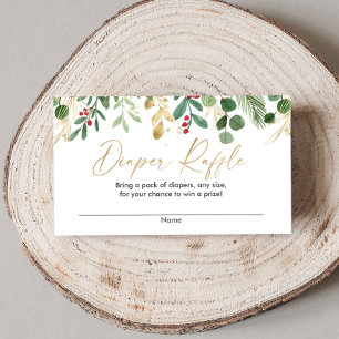 Carte D'accompagnement Feuillage de Noël verdure tombola dorée rouge