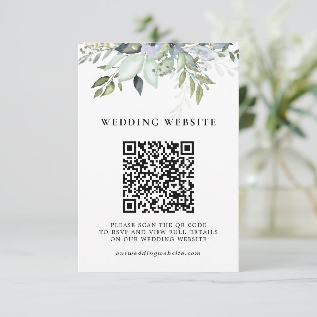 Carte D'accompagnement Feuillage de verdure Code QR RSVP et détails du ma (Debout devant)