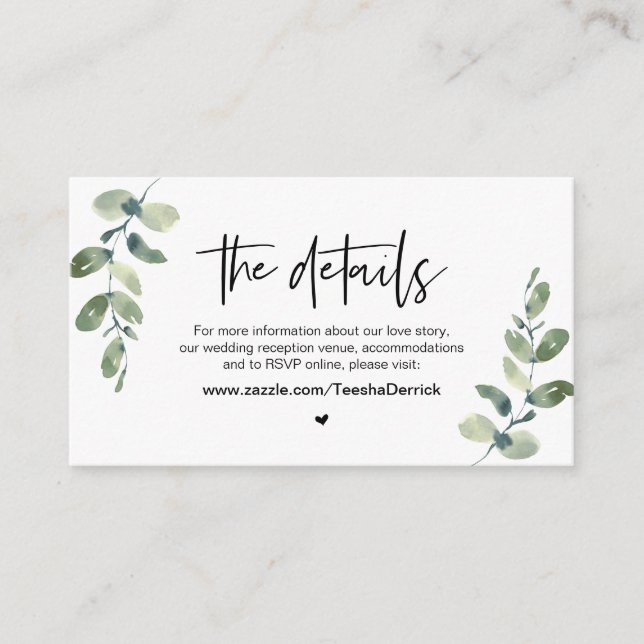 Carte D'accompagnement Feuillage Décontracté, Police noire, Les détails d (Devant)