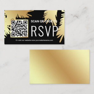 Carte D'accompagnement Feuille de palmier en papier d'or noir Code QR RSV