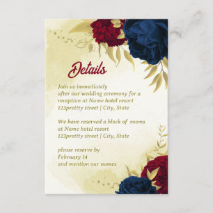 Carte D'accompagnement feuille d'or des fleurs rouges de marine