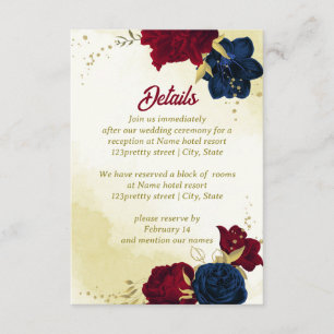 Carte D'accompagnement feuille d'or des fleurs rouges de marine