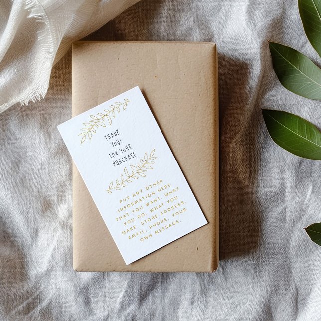 Carte D'accompagnement Feuille d'or merci (Pencil sketched leaves enclosure card to say thank you to your customers.)