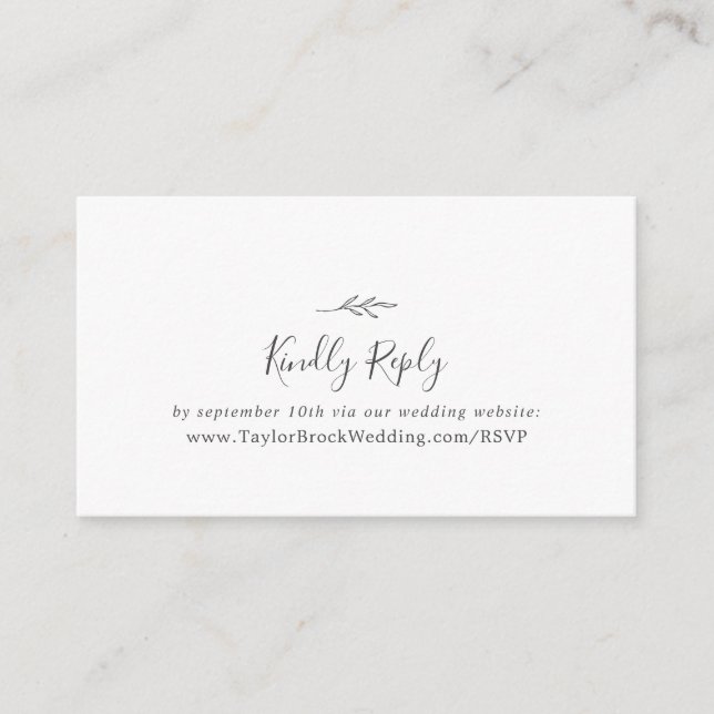 Carte D'accompagnement Feuille minimale | Dark Grey Mariage Website RSVP (Devant)