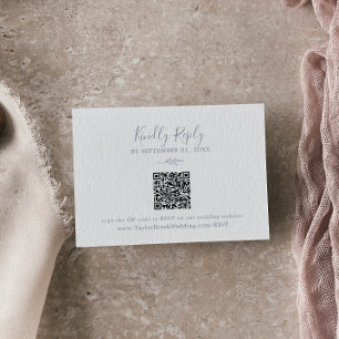 Carte D'accompagnement Feuille minimale   Dusty Blue QR Code Mariage RSVP