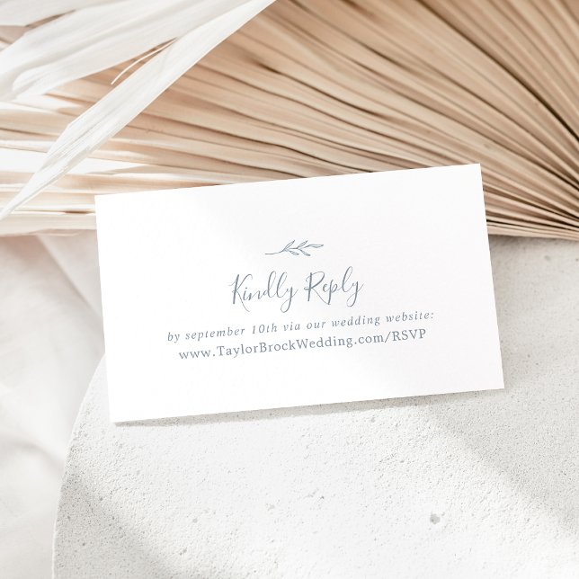 Carte D'accompagnement Feuille minimale | Site Mariage Dusty Blue RSVP (Créateur téléchargé)
