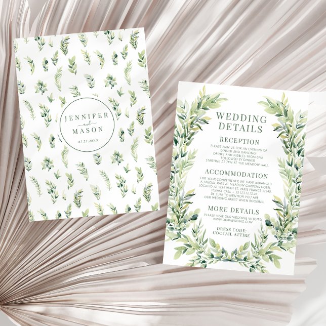 Carte D'accompagnement Feuille verdoyant couronne boho détails mariage Ca (Créateur téléchargé)