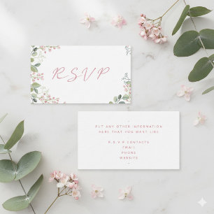 Carte D'accompagnement Feuilles d'aquarelle avec fleurs roses mariage "RS