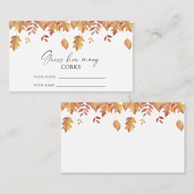 Carte D'accompagnement Feuilles d'automne - devinez combien de bouchons j (Devant / Derrière)