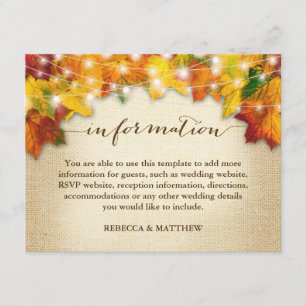 Carte D'accompagnement Feuilles d'automne Feux de lumière Burlap Info Mar