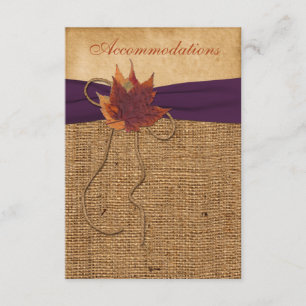 Carte D'accompagnement Feuilles d'automne, Mariage de burlap FAUX
