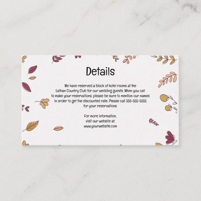 Carte D'accompagnement Feuilles d'automne modifiables Détails du Mariage (Devant)