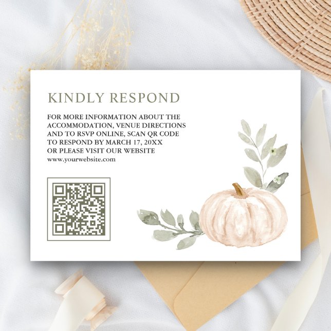 Carte D'accompagnement Feuilles de sauge Citrouille blanche Code QR RSVP  (Créateur téléchargé)