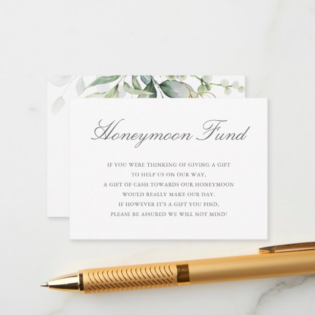 Carte D'accompagnement Feuilles d'eucalyptus Verdure Or Cadeau de lune de (Devant/Arrière en situation)