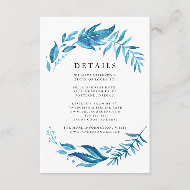 Carte D'accompagnement Feuilles d'indigo | Détails de mariage (Devant)