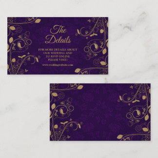 Carte D'accompagnement Feuilles Florales Dorées Violettes Détail De Maria
