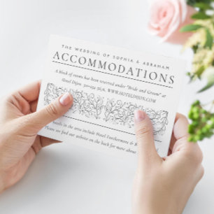 Carte D'accompagnement Feuilles Formels Scrolling Noir Blanc Hébergements