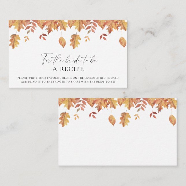 Carte D'accompagnement Feuilles qui tombent - Recette pour la future mari (Devant / Derrière)
