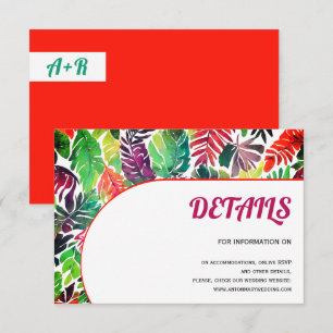 Carte D'accompagnement Feuilles tropicaux colorés, mariage maximaliste d'