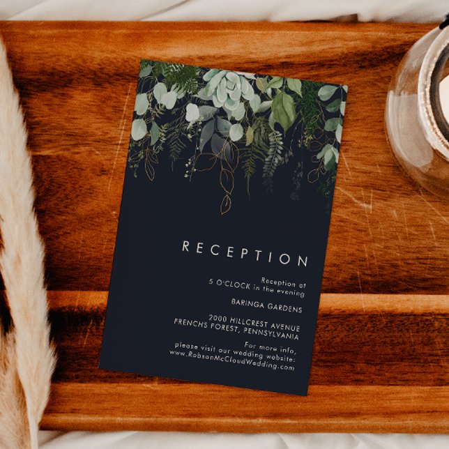 Carte D'accompagnement Feuilles vertes et or | Réception de mariage Dark  (Créateur téléchargé)