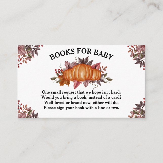 Carte D'accompagnement Feuillet d'automne Citrouille Baby showers Livres  (Devant)