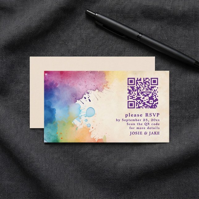 Carte D'accompagnement Fiche de boîtier de code QR RSVP (Paint splashes RSVP QR Code Enclosure Card.)