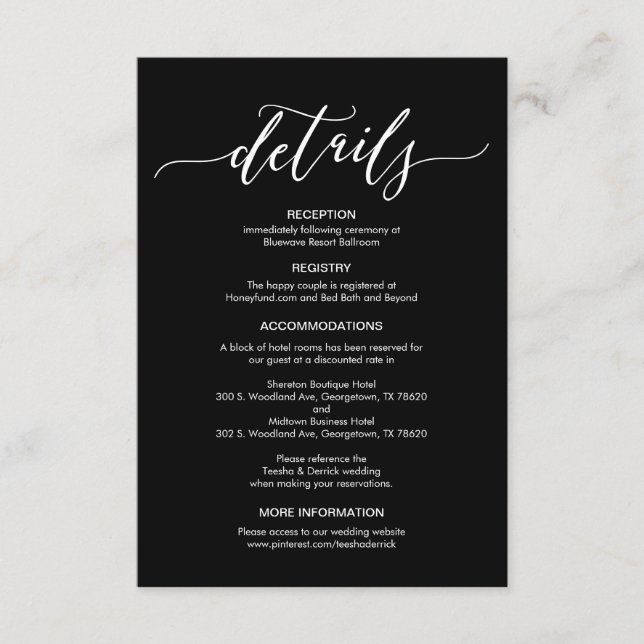 Carte D'accompagnement Fiche de boîtier pour détails Mariages (Devant)