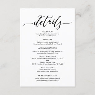 Carte D'accompagnement Fiche de boîtier pour détails Mariages