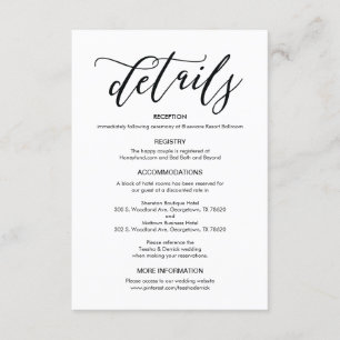 Carte D'accompagnement Fiche de boîtier pour détails Mariages