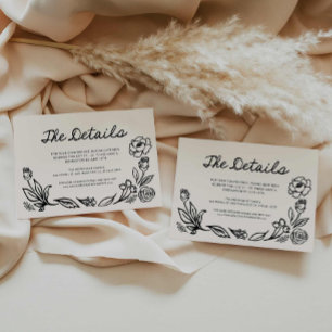 Carte D'accompagnement Fiche de boîtier simple Floral Détails Mariage