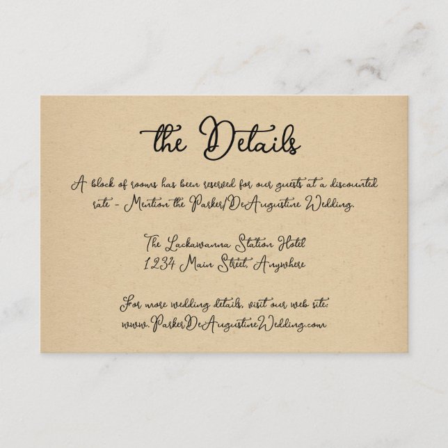 Carte D'accompagnement Fiche du boîtier Détails du Mariage de script (Devant)