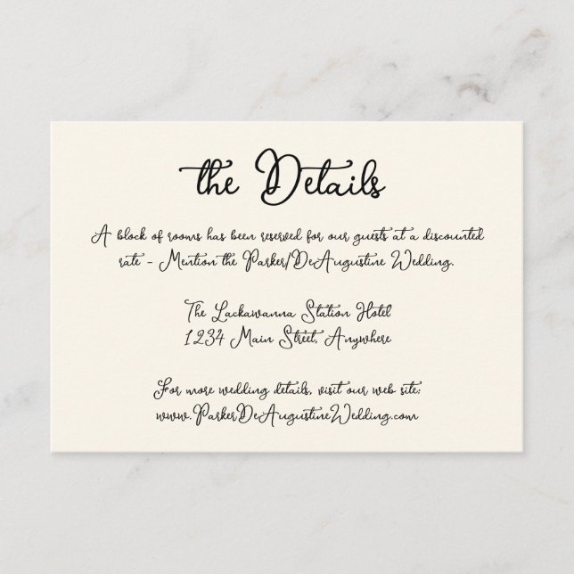 Carte D'accompagnement Fiche du boîtier Détails du Mariage de script (Devant)