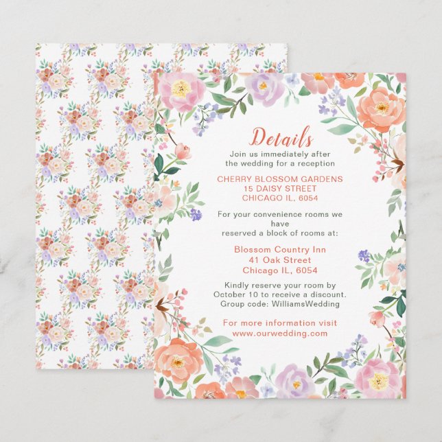 Carte D'accompagnement Fiche Mariage de fleurs de printemps (Devant / Derrière)