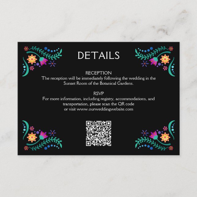Carte D'accompagnement Fiesta Floral Mariage QR Détails (Devant)